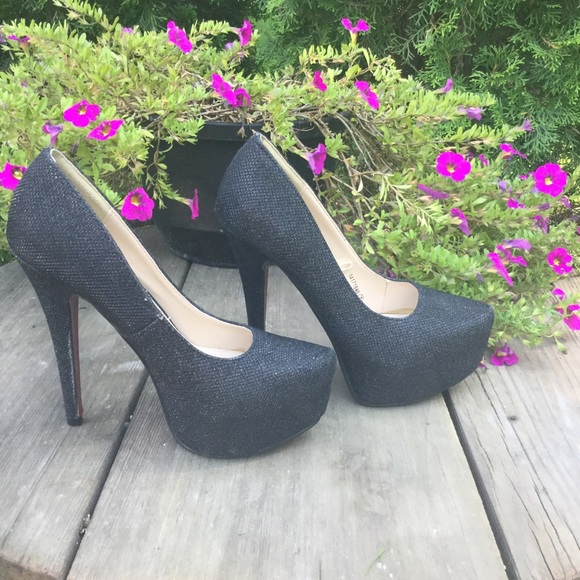A.CO Black Sparkly stiletto Heels Shoes Size 7 - Picture 2 of 12